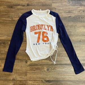 Cherry Mellow Brooklyn 76 NY Long Sleeve T-Shirt Small Y2K Raglan City Vibe Chic